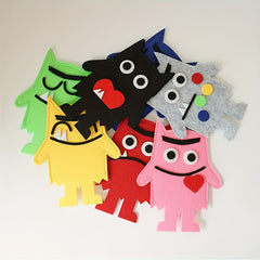 7pcs Emotional Monster Felt Puppet Set with English Picture Book