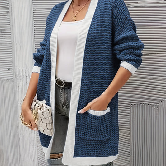  Colorblock Long Sleeve Open Front Cardigan