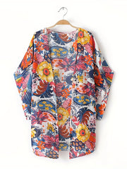 Floral Print Chiffon Kimono Cover Up Soft Loose Beach Cover Up Top