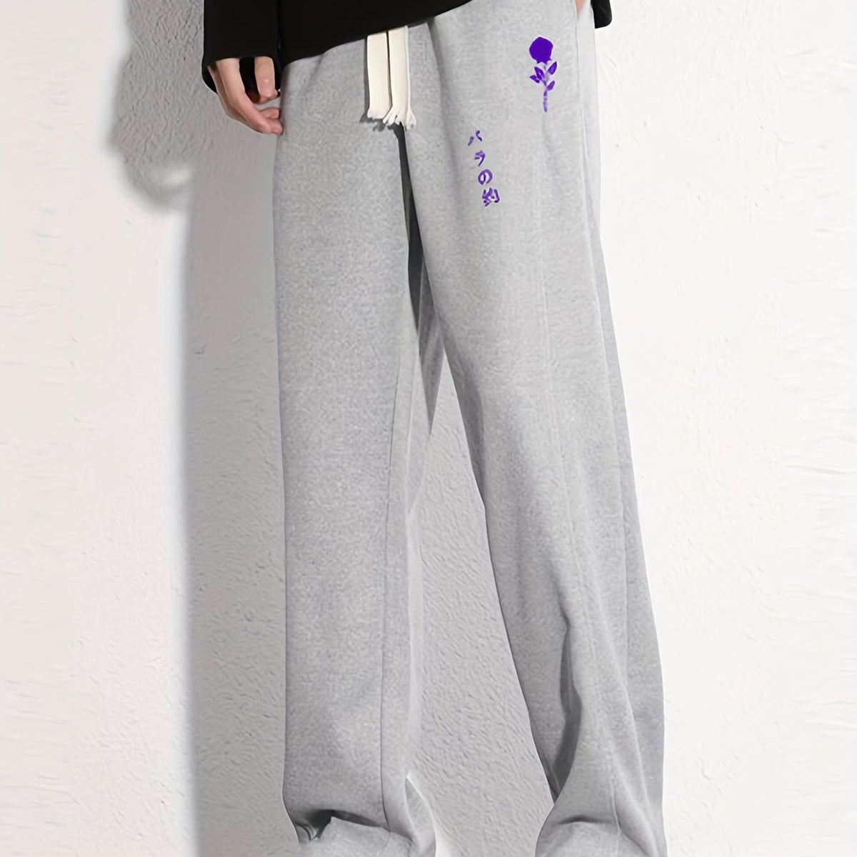 Purple Rose Graphic Print Men's Sweatpants Drawstring Jogger Pants