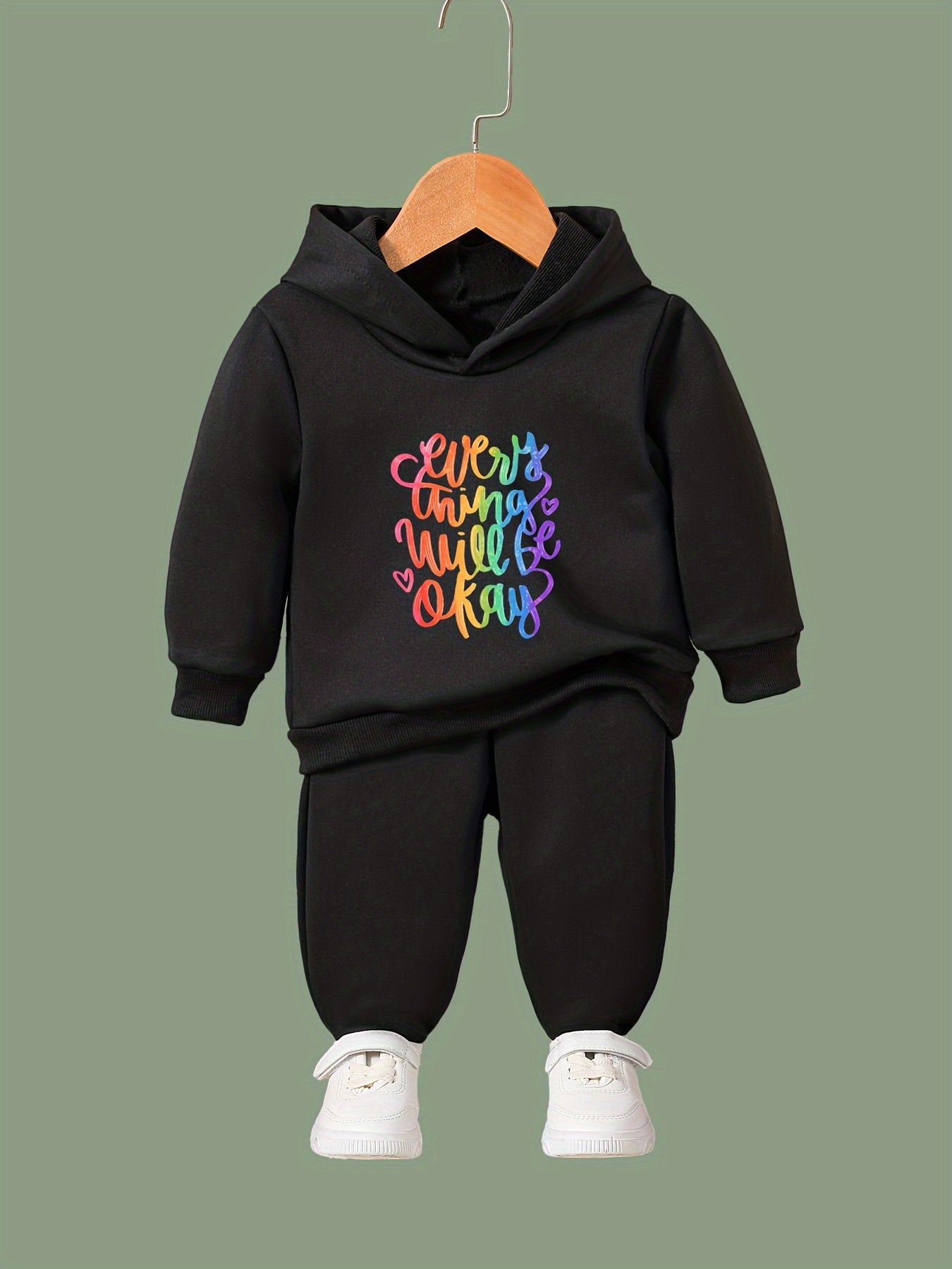 Girls 2pc Alphabets Hooded Sweatshirt & Sweatpants Set Kids Clothes