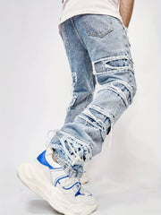 Men Ripped Frayed Straight Leg Jeans