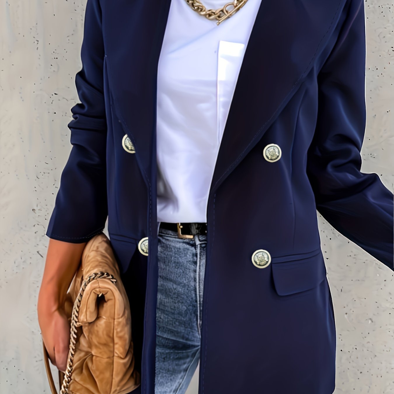  Basic Blazer Women's Plus Solid Button Long Sleeve Lapel Collar Blazer