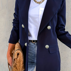  Basic Blazer Women's Plus Solid Button Long Sleeve Lapel Collar Blazer