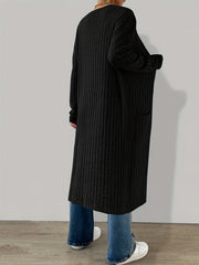  Solid Ribbed Long Sleeve Open Front Cardigan
