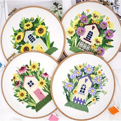 Embroidery Starter Kit Flower Theme Cross Stitch Adults Embroidery Hoop Threads