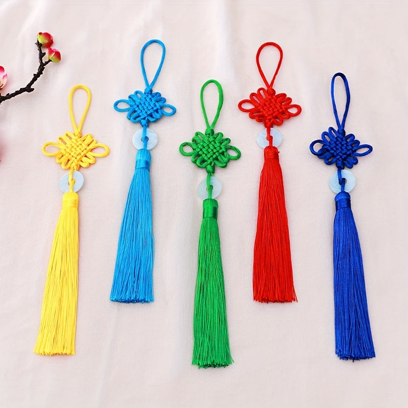 Jade Slice Tassel Square Knot Pendant Hanging Rope Gift Lucky Knot