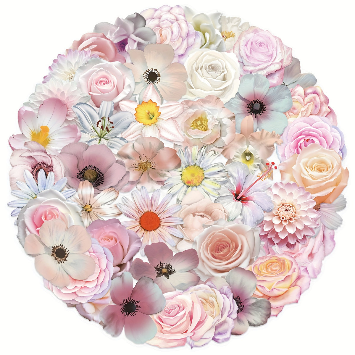 50pcs Pink Flowers Retro Vinyl Decals for Scrapbooking Water Bottles Co