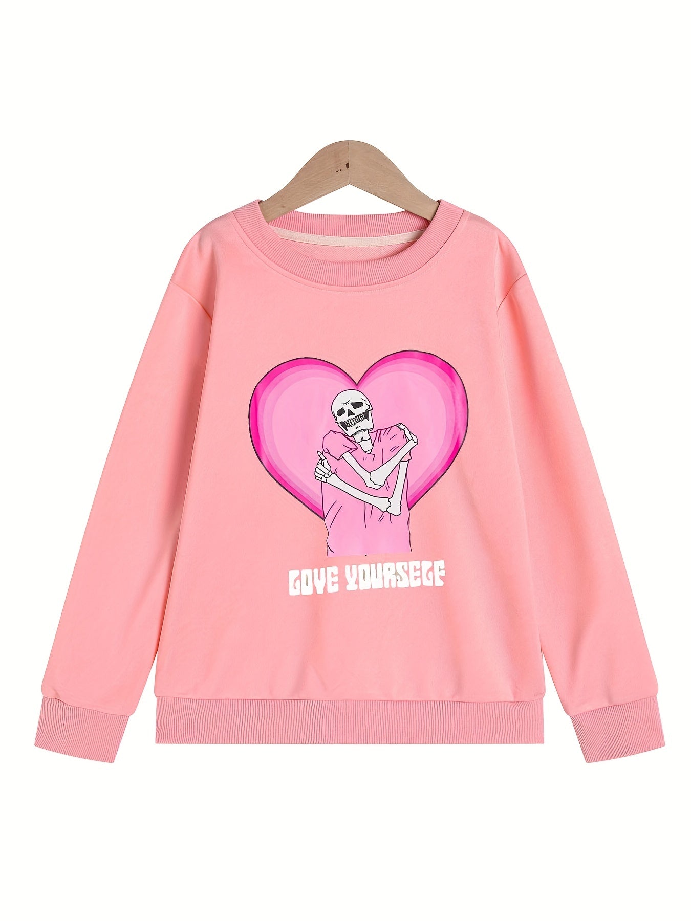 Girls' Pink Skeleton Sweatshirt, Long Sleeve Top