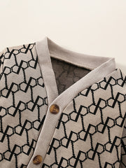 3pcs Baby Boy Bear Print Top & Geometric Cardigan & Matching Pants