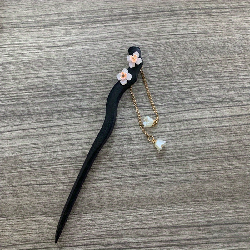 Wooden Hairpin Flower Hair Stick With Pendant Chinese Style Hair Accessories
