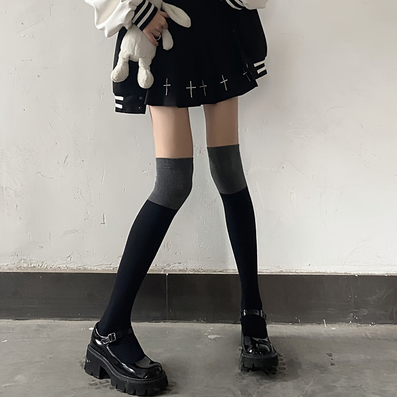 Colorblock Calf Socks College Style All match Knee High Socks