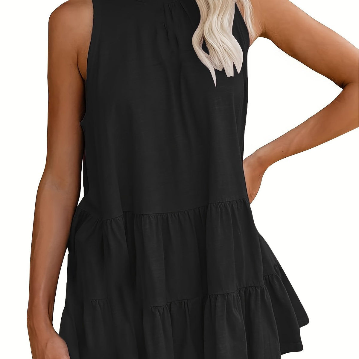 Ruffle Top Casual Crew Neck Sleeveless Summer Top