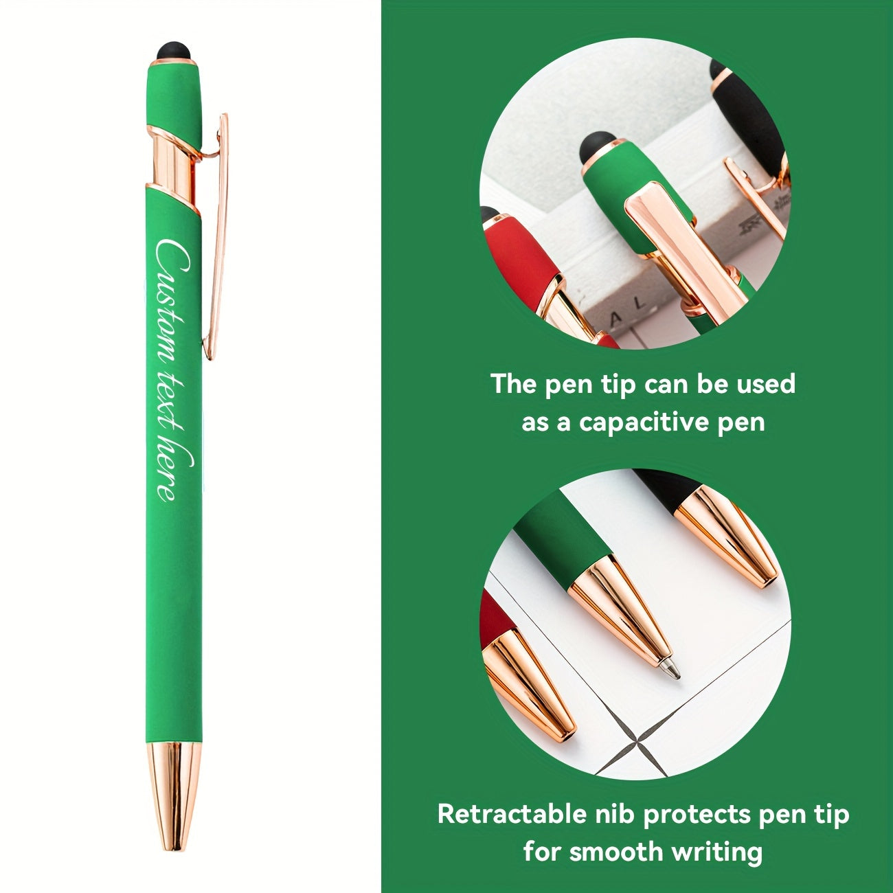 Green Laser Engraved Personalized Capacitor Pen Press Round Ball Pen