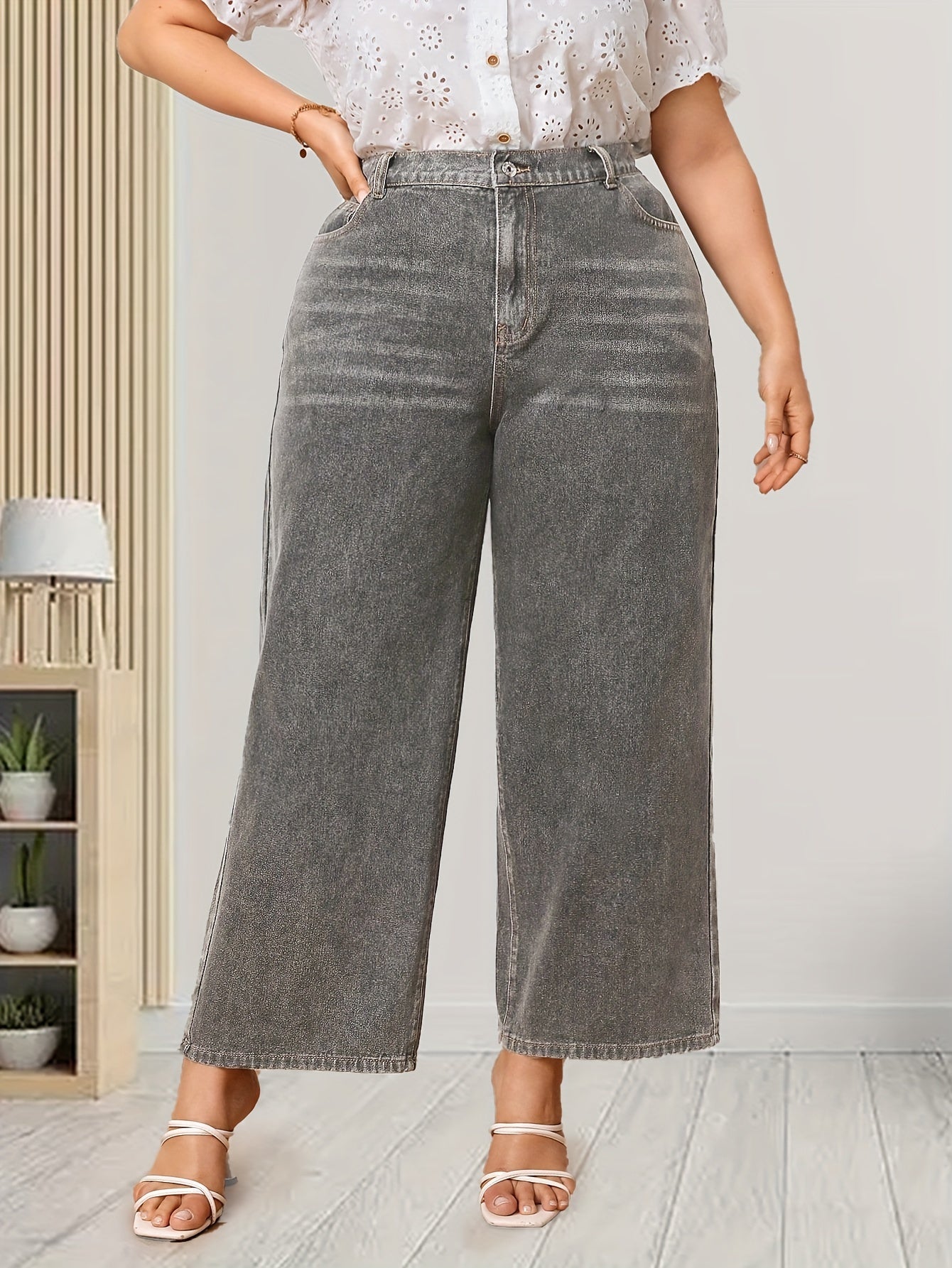  High Rise Wide Leg Jeans
