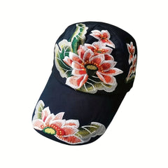 Lotus Embroidery Boho Baseball Cap Cotton Sun Hat