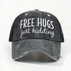 HUGS Ponytail Trucker Hats Washed Distressed Embroidery Baseball Cap