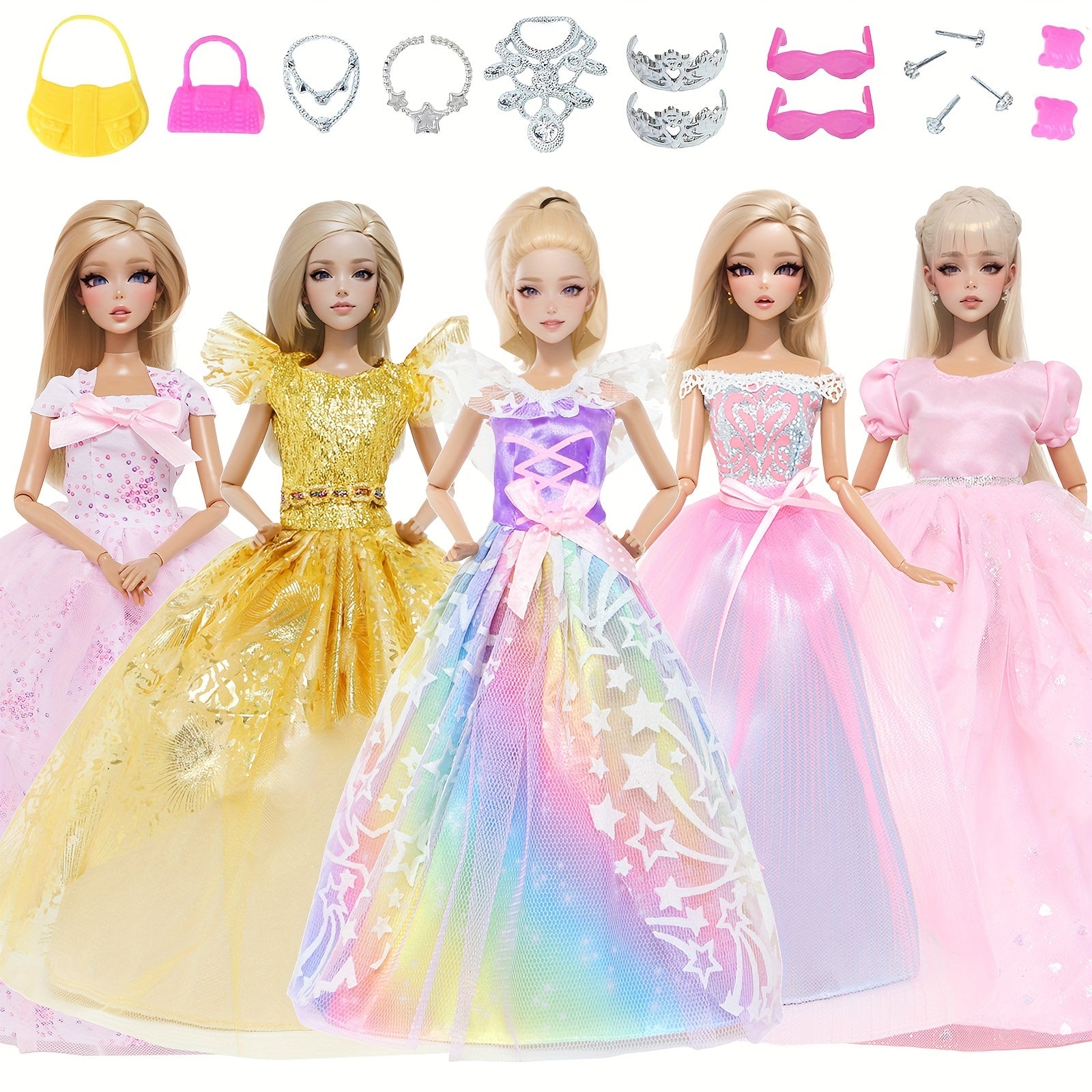 Doll Wedding Dress Lace Princess Party Prom Dress for 11.5-Inch Doll