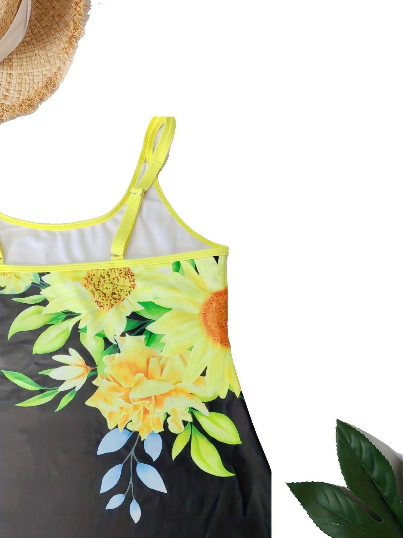  Sunflower Print Tankini Set - Top & Shorts