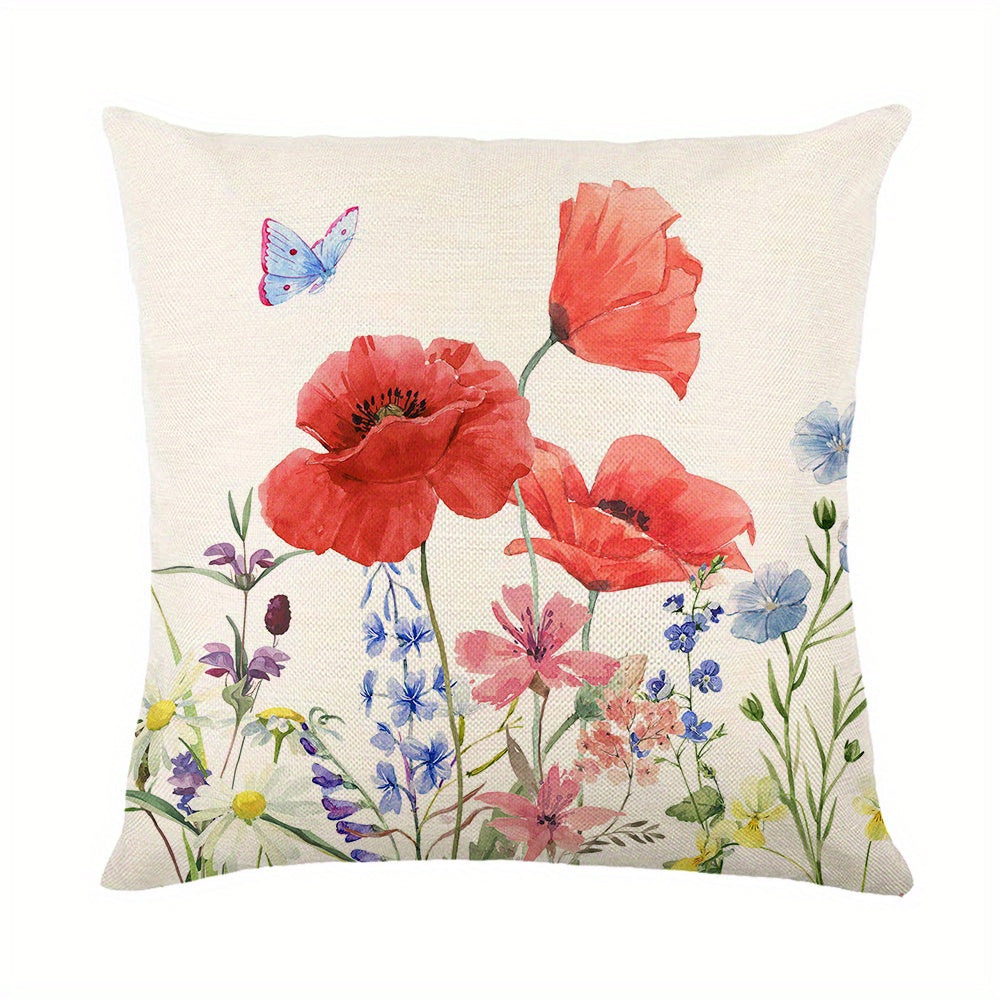 Red Rose Flower Print Throw Pillow Case Cushion Cover 100% Polyester 44x44