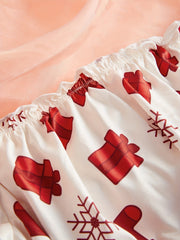 Xmas Print Lingerie Set Ruffle Crop Top & Panties Sexy Women's Underwear