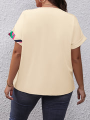  Colorblock Geo Print Button Up Blouse