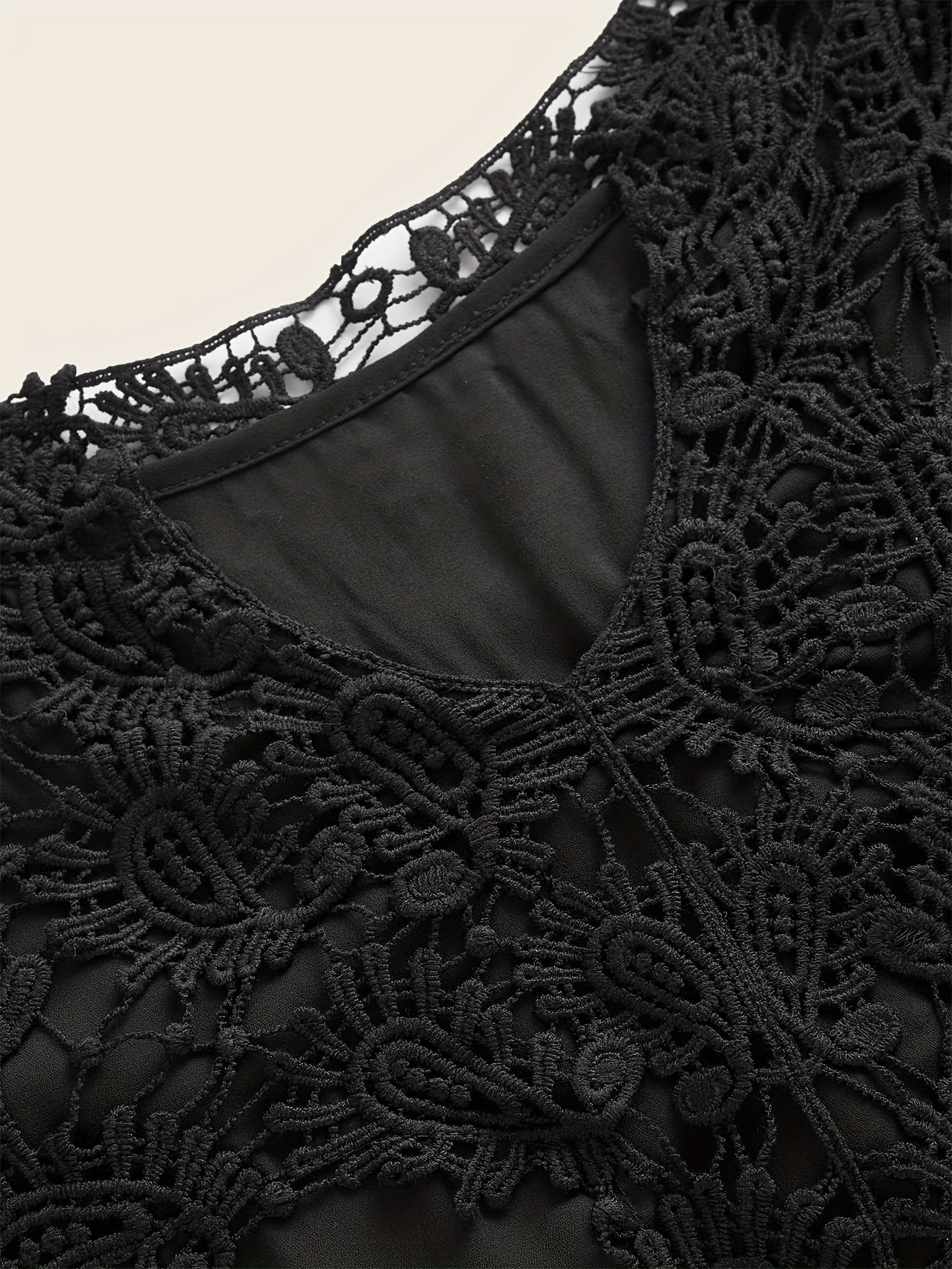  Casual Blouse Women's Plus Solid Contrast Lace Half Sleeve Top