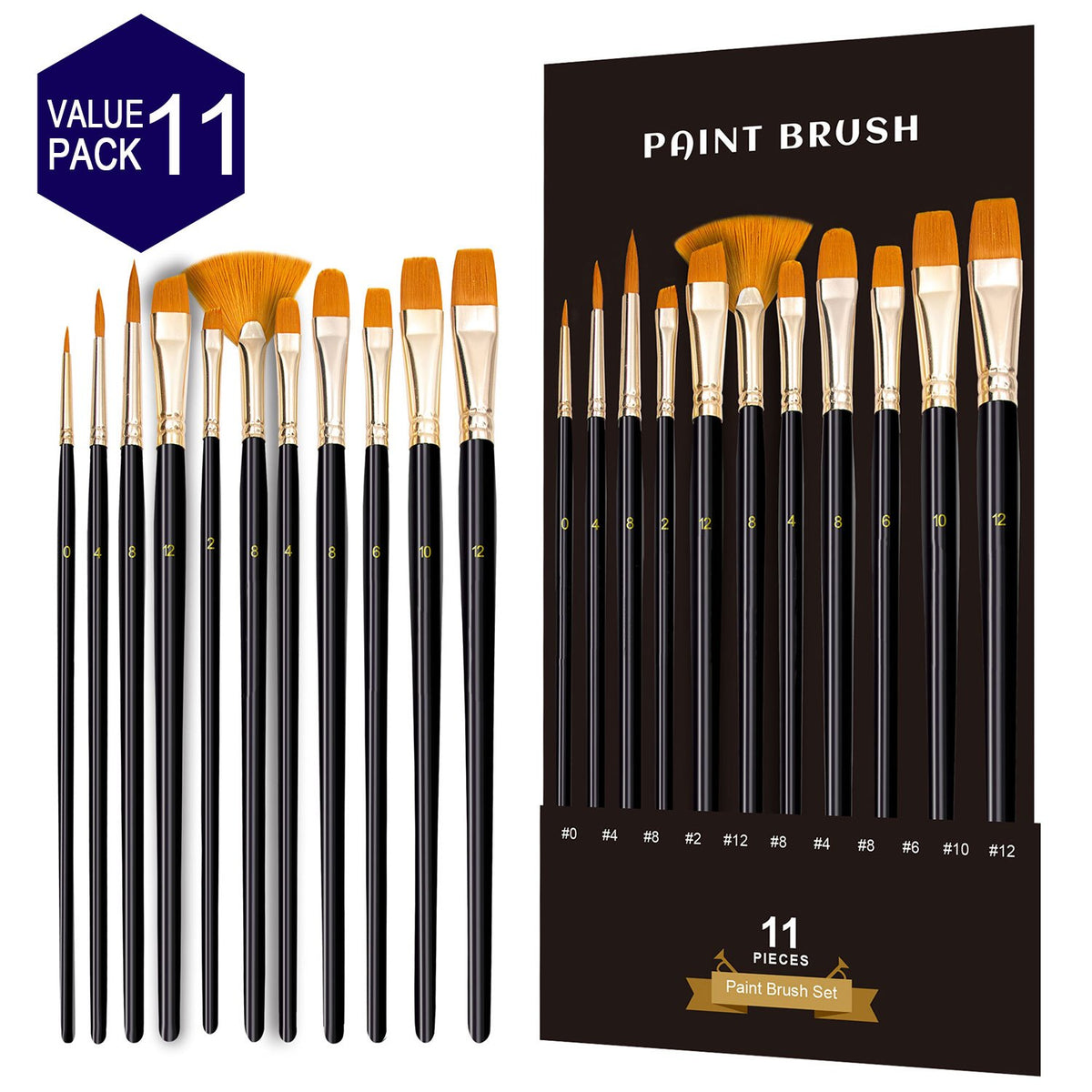 11-Piece Paint Brush Set for Acrylic Watercolor Model Painting