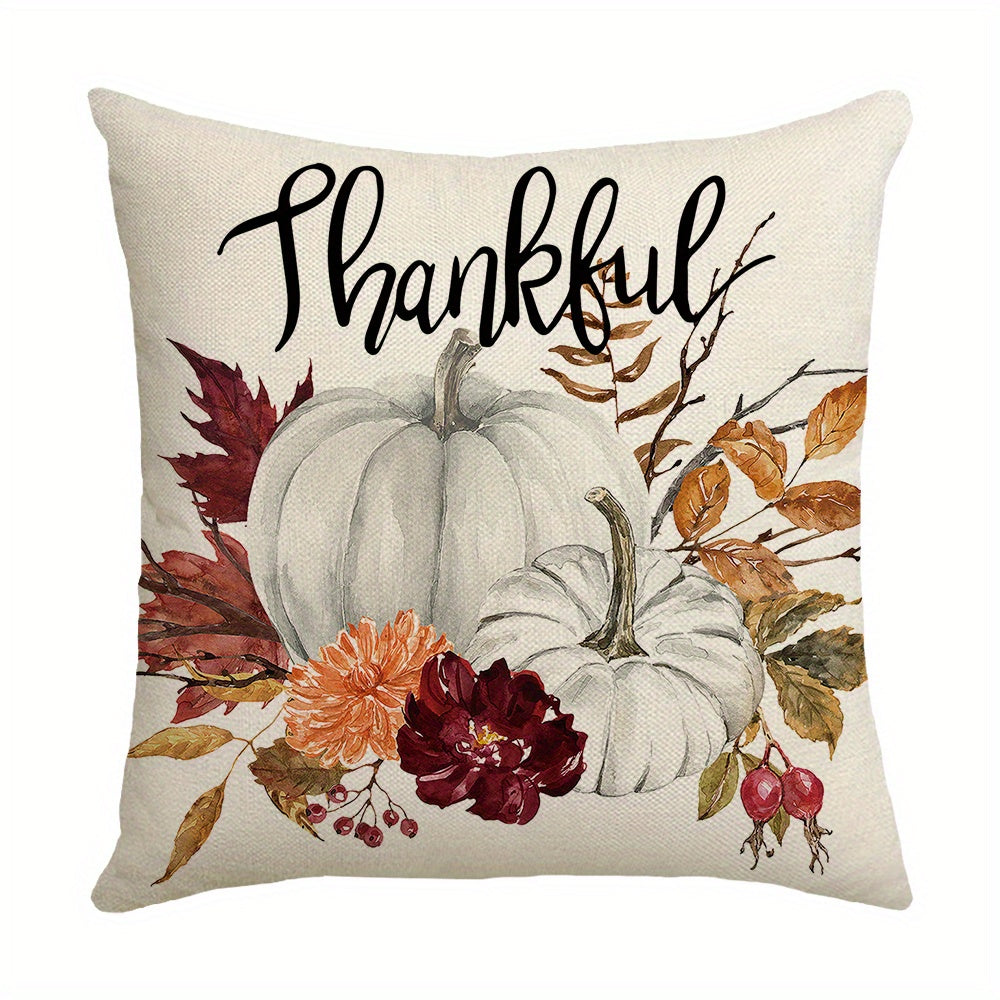 Autumn Pumpkin Drop Leaf Linen Blend Pillow Cover