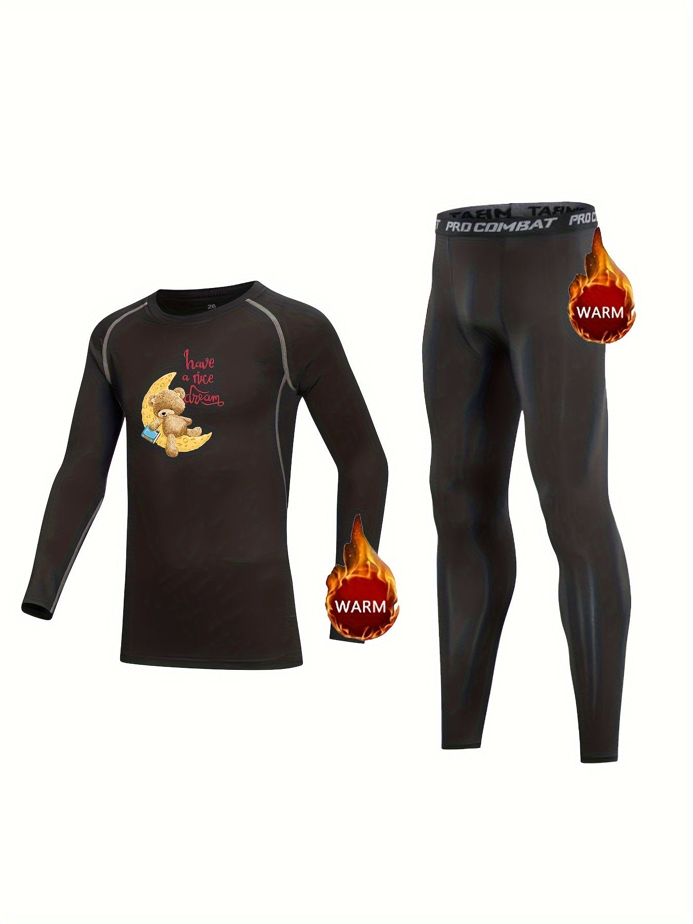 2pcs Kids Compression Fleece Sets Cartoon Crew Neck Pullover & Pants