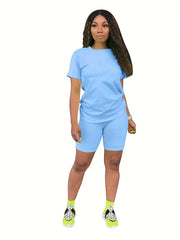 Casual Short Sleeve T shirt & Biker Shorts Set