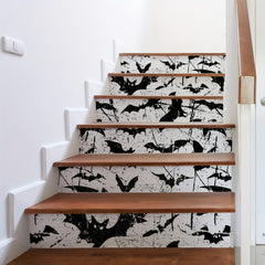6pcs Halloween Elements & Bat Pattern Staircase Decals Self Adhesive Thick 