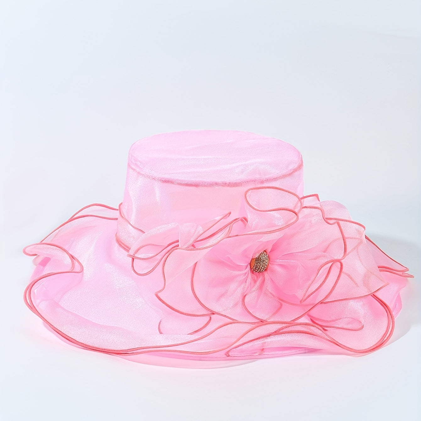 Organza Lace Derby Hat Wide Brim Flower Decor Sun Hat Lightweight