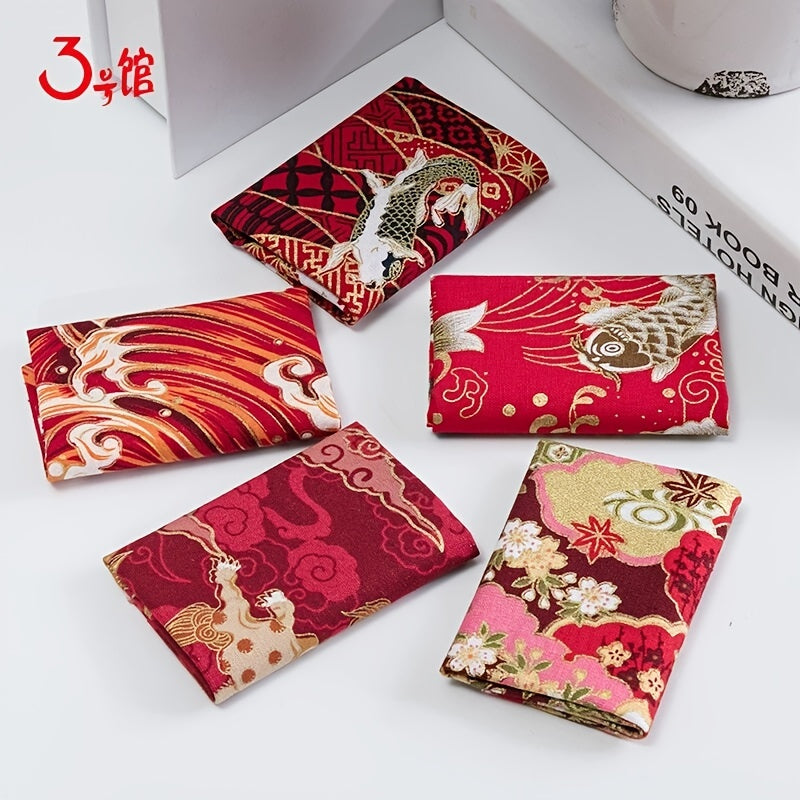 5pc Bronzing Cotton Patchwork Cloth Japanese Floral DIY Decoration