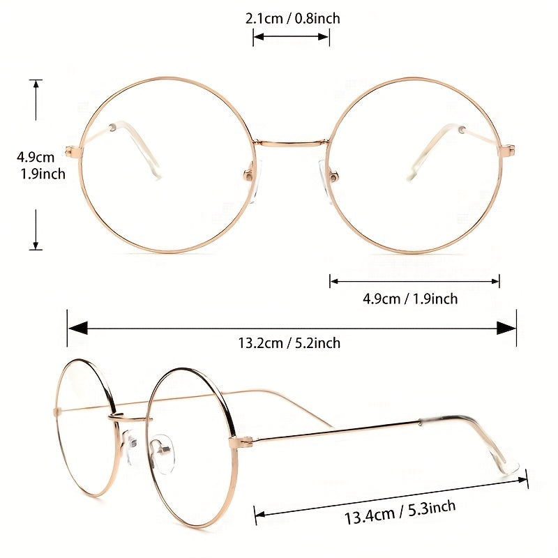 Round Metal Frame Clear Lens Glasses Anti Light Eyewear