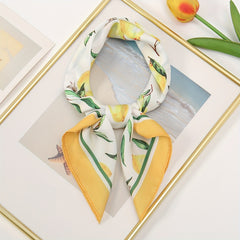 Lemon Print Yellow Bandana Casual Square Scarf Neckerchief Women