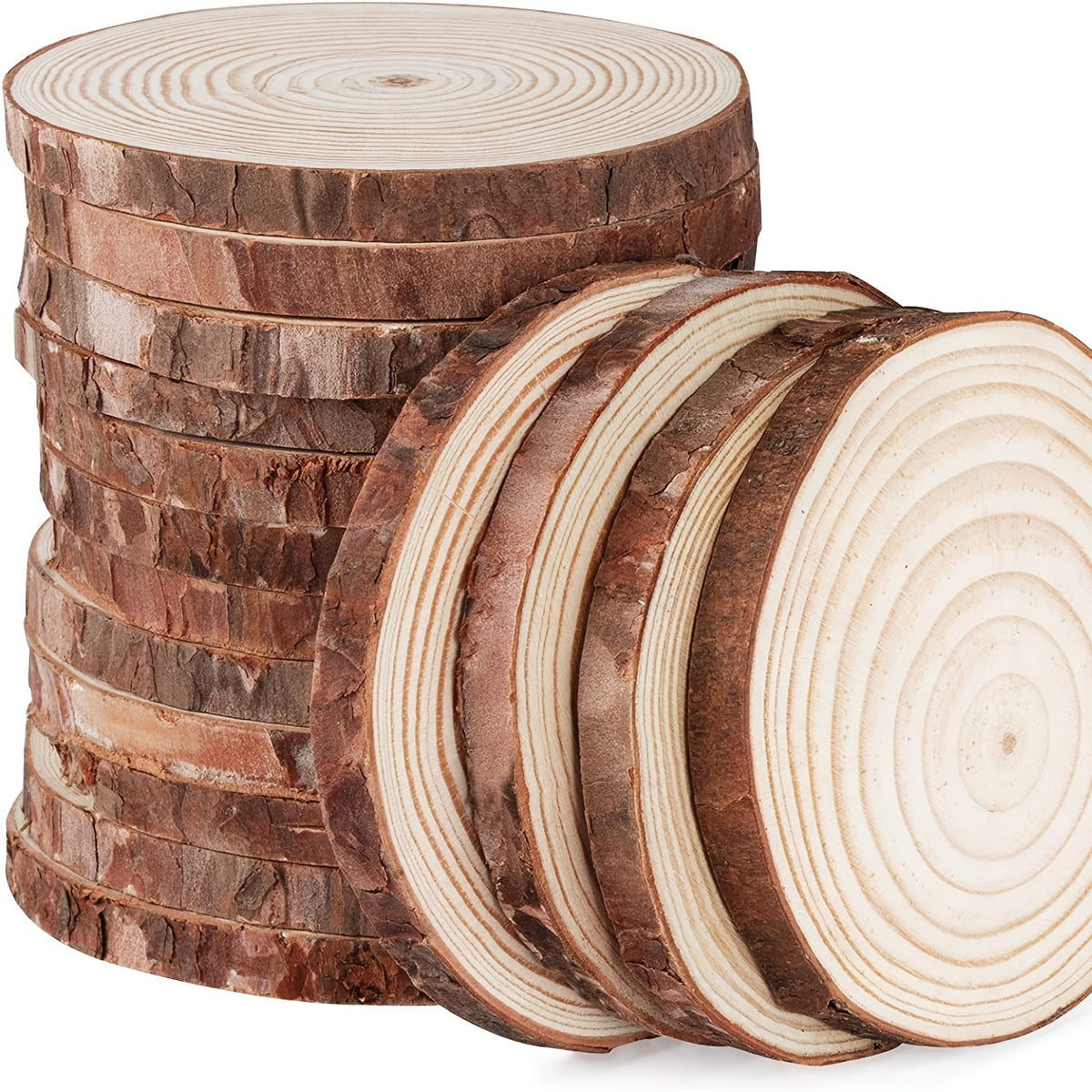 12pcs 3.5-4" Wood Slices Natural Thicken Slab With Bark