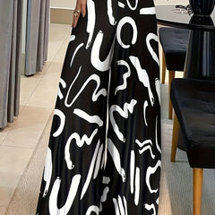  Graffiti Print Wide Leg Casual Pants