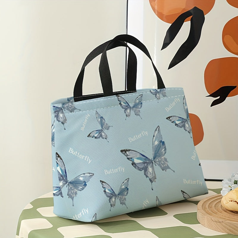 Rhinestone Butterfly Printed Lunch Bag Waterproof Insulated Portable Cooler