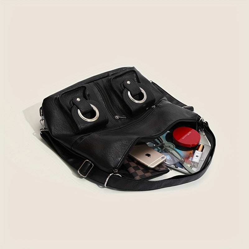 Punk Tote Bag PU Leather Backpack Shoulder Bag with Large Capacity Pockets