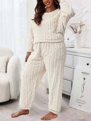  Flannelette Loungewear Set Crew Neck Top & Joggers Pajamas