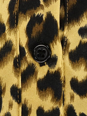  Women's Leopard Print Button Up Long Sleeve Shirt Dress