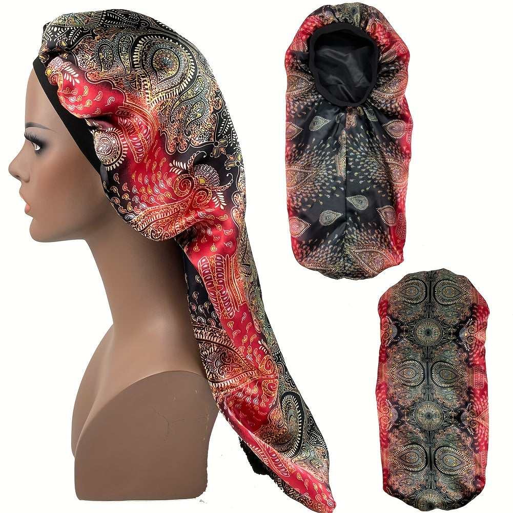Paisley Print Satin Bonnet Double Layer Sleeping Cap Long Hair Bonnets