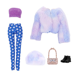Doll Clothes Set: Faux Fur Coat, Denim Jeans, Accessories