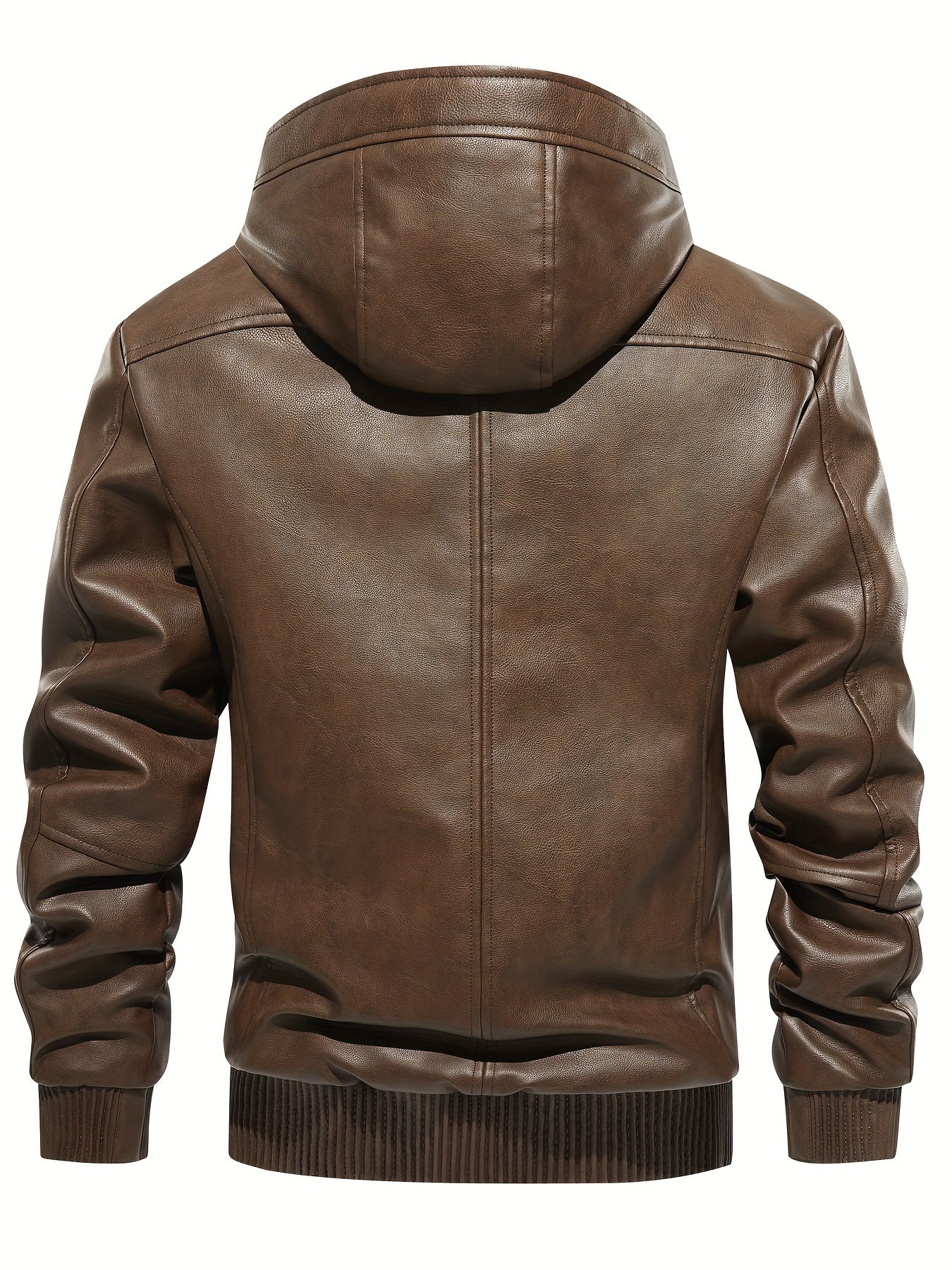 Men's PU Leather Hooded Jacket Windproof Waterproof Thick