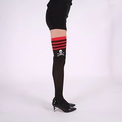 Skull Print Striped Thigh High Socks Halloween Over The Knee Stockings