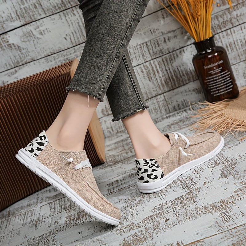 Leopard Print Canvas Shoes Lace Up Lightweight Walking Shoes