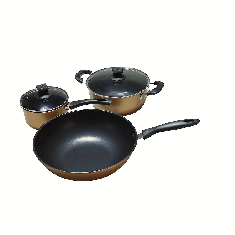 3 Pcs Nonstick Cookware Set with Glass Lid for Induction Cooker