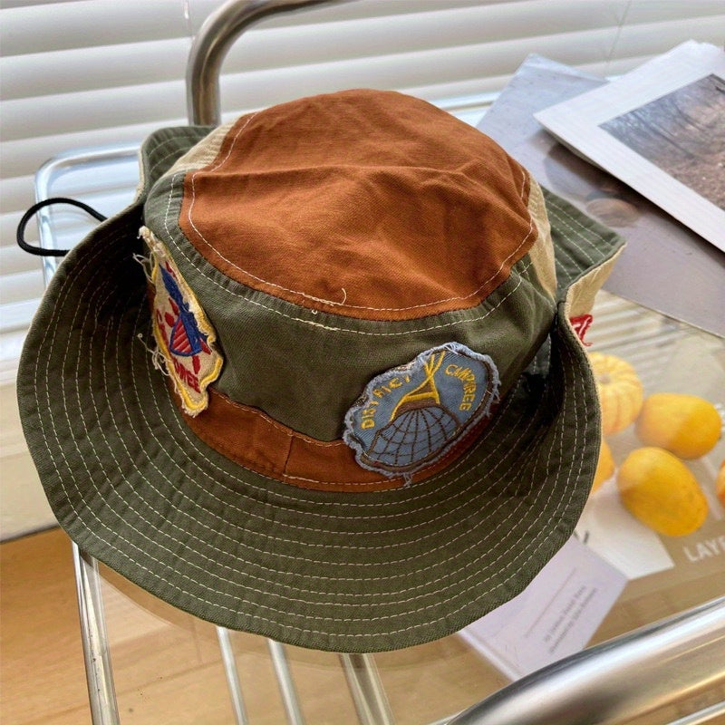 Dark Green Colorblock Bucket Hat Double-sided Sun Hat
