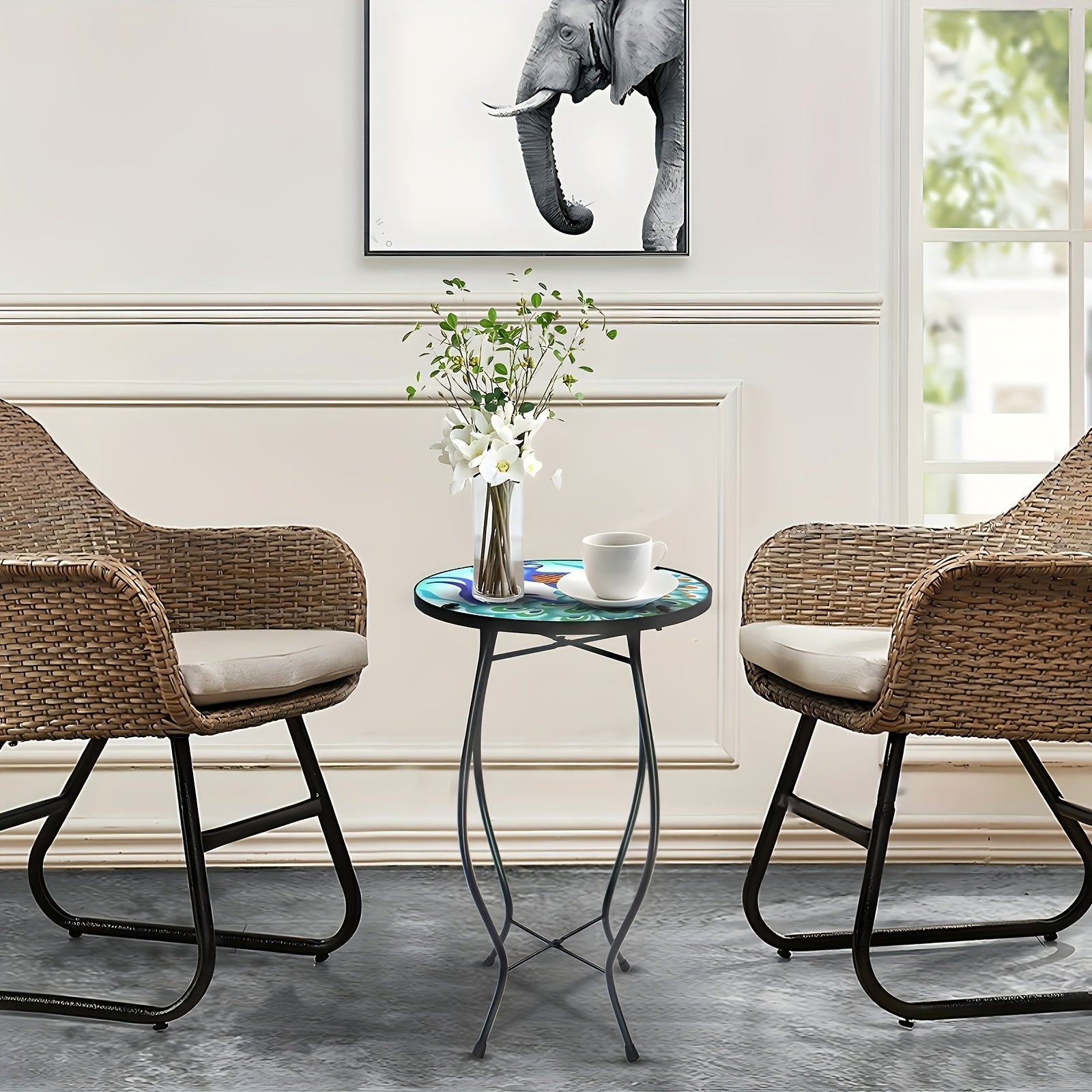 Metal Glass Small Round Table Living Room Side Table